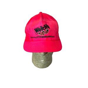 Vintage Welchs Strawberry Soda SnapBack Hat Cap Neon Pink Party Made in USA
